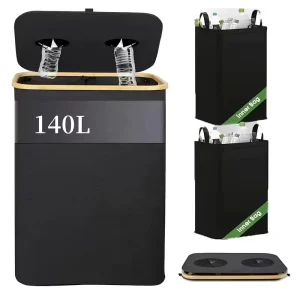 Recycle Bin 140L 2 Section Recycling Bin for Kitchen with 2 Removeable and Reusable Inner Bag Laundry Basket