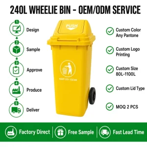 Red 240L Biohazardous Waste Bin HDPE Plastic Medical Garbage Container Heavy Duty Wheelie Trash Can with Lids Brake