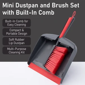 Red Handle Mini Dustpan and Brush Set Broom Dustpan Set with Comb Teeth Handheld Broom for Home