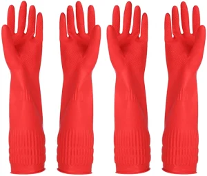 Red Latex Household Gloves 38cm Soft Reusable Waterproof Cleaning Gloves for Kitchen Dishwashing Home Cleaning