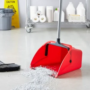 Red Long Handle Plastic Dustpan with Stand Heavy Duty Lobby Dust Pan for Home Office School and Commercial Cleaning