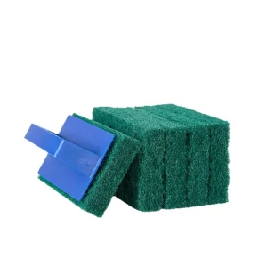 Replaceable 15*9*2cm Nylon Scrubbing Sponges Scrub Pads with Hooked Plastic Handle Scouring Pad for Bathrooms Kitchen Cleaning
