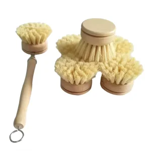 Replaceable Head Kitchen Cleaning Brush with Wooden Sisal Bristles