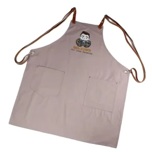 Restaurant Bar Cafe Uniform Available Kitchen Use Cotton Canvas Aprons With Leather Waist