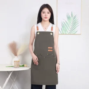 Restaurant Waterproof Canvas Waist Bib Cross-Back Chef Sleeveless Apron for Men and Women Kitchen Barbecue Restaurant Cleaning