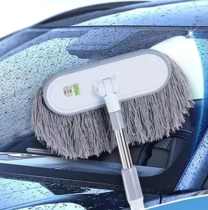 Retractable Rod Car Wash Mop Soft Hair Brush Chenille Material Manual Wringer Desk Handle Plastic Basket