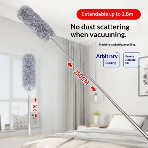 Retractable Round Head Microfiber Feather Duster Plastic Handle 80-280cm Length Household Dusting Spider Web Cleaning