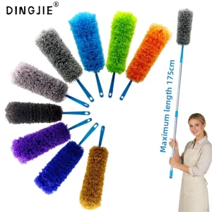Retractable Telescopic Feather Duster with Round Head 1.70m Length Static Dusting Cleaning Tool Fiber Material Household Use