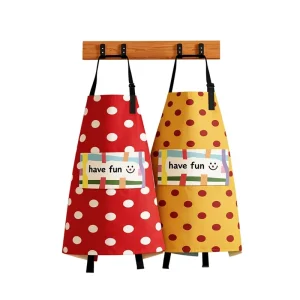 Retro Wave Dot Cartoon Kitchen Cute Sleeveless Polyester Apron Pocket Anti splashing Water Anti fouling Cooking
