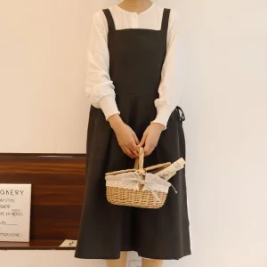 Reusable Cotton Bib Sleeveless Apron for Kitchen Restaurant Baking Barber BBQ Coffee Milk Tea Bookstore Workwear Cleaning