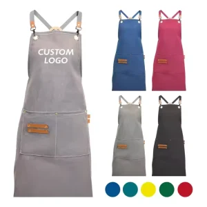 Reusable Custom Color and Size Chef Uniform Bib Kitchen Denim Cotton Barber Canvas Work Aprons with Pockets for Cooking