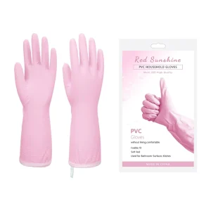 Reusable Durable PVC Household Gloves Hanging Loop Elastic Cuff Waterproof Kitchen Dishwashing Cleaning Medium Latex Free