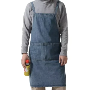 Reusable Eco Friendly Denim Adult Apron Customization Logo Pockets for Bakery Bake Shop Kitchen Use Beauty Print