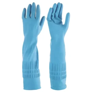 Reusable Laundry Kitchen Bathroom Washing Cleaning Waterproof Long Sleeve Extended Cuff 45cm Blue Latex Rubber Household Gloves