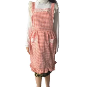 Reusable Lightweight Eco-Friendly Sleeveless Pink Lace Woven Apron Cute Korean Style Cooking Vest Pockets Kitchen Fashion