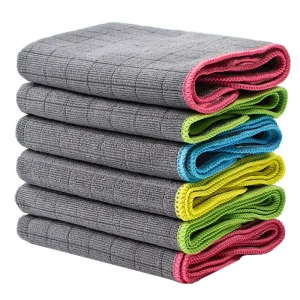 Reusable Microfiber Cloths 300GSM 30*30cm OEM Custom Absorbent Checkered Kitchen Towels for Home Cleaning