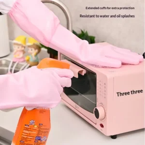 Reusable Silicone Waterproof Kitchen Gloves with Extra Long Protection for Housework Cleaning Washing Dishes Gardening