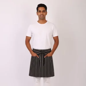 Reusable Washable Short Waitress Half Server Waiter Apron Waist for Kitchen Coffee Bar 3 2 Pockets Custom Black Polyester