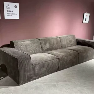 Ribbed Corduroy Sectional Sofa Living Room Furniture in Monolithic Low slung Design with Kinetic Compressed Expansion Foam