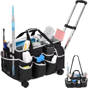 Rolling Home Cleaning Caddy Organizer with Wheels and Storage Bag