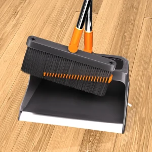 Rotating Broom Dustpan Set Lightweight Long Handle PET Soft Bristle Cleaning Tool Broomstick with Dustpan