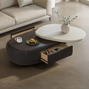 Rotating Oval Coffee Table with Double Drawers Factory Modern Designer Table for Living Room