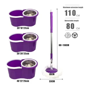 Round Head Stainless Steel Pole 360 Microfiber Rotating Rotary Cleaning Mop and Bucket