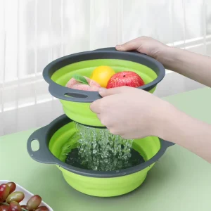 Round Plastic Folding Dishwasher-Safe Drain Basket for Kitchen Sink Retractable Adjustable