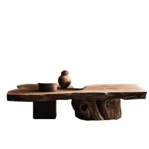 Round Wooden Coffee Table with 2-Tier Storage Shelf for Office Reception Area