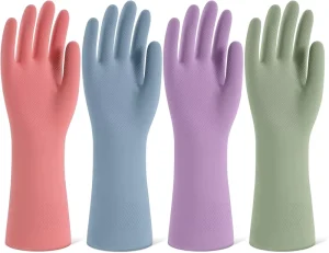 Rubber Cleaning Gloves for Dishwashing 4 Pairs Reusable Kitchen Gloves for Washing Dishes and Household Cleaning