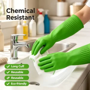 Rubber Gloves Waterproof Medium Thickness Anti Slip Dishwashing Gloves for Kitchen Cleaning and Dishes