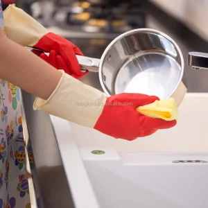 Rubber Household Washing Gloves Customized Logo Thin Comfortable Household Kitchen Cleaning Gloves Bi-color Latex Mix Two Colors