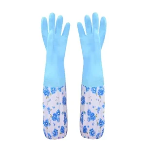 Rubber Latex Waterproof Dish Washing Gloves Medium Long Cuff Flock Lining Household Cleaning Gloves