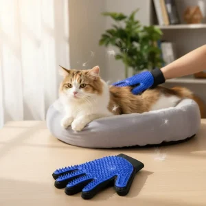 Rubber Pet Hair Removal Gloves Five Finger Design High Efficiency Gentle Deshedding Dog Cat Grooming Cleaning Massage