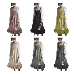 Ruffled Apron Manufacturer French Pastoral Flower Artist Art Cotton and Hemp Retro Apron Kitchen Baking Nordic Solid Color