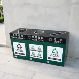 SD 22 Public Trash Can Multiple Compartments Steel Recycling Waste Bins Can Paper Cup Recycling Bin Triple Recycling Station