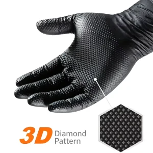 SNELL 8mil Extra Thick Black Rubber Heavy Diamond Grip Disposable Auto Repair Industrial Working Gloves Nitrile Powder Free