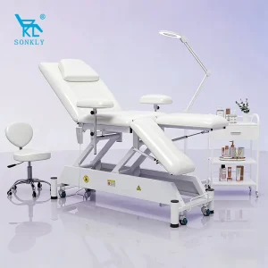 SONKLY Modern Full Black Leather Beauty Salon Furniture Medical Salon Bed Electric Adjustable Treatment Facial Bed with Led