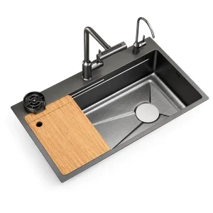 SS006 304 Stainless Steel Square Kitchen Sink with Nano Honeycomb Surface 3-Hole Faucet