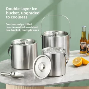 SUS304 Stainless Steel Ice Bucket Double Wall Thickened With Handle Commercial Cooler Bucket for Bar Beer Champagne