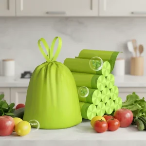 Scented Drawstring Garbage Bag Odor Lock Technology Bathroom Trash Bag Easy Tie Closure Home Waste Bag for Indoor Use