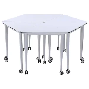 School Training Conference Table Steel Wood Mobile Splicing Fireproof Hexagonal Design