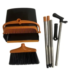 Self Cleaning Black Orange Broom Sweep and Dustpan Set for Home Office Combo Brooms & Dustpans