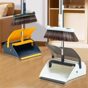 Self-Cleaning Broom Dustpan Set Flip Cover Eco-Friendly Flagged Bristle Ergonomic Waterproof Modern Buckle Style