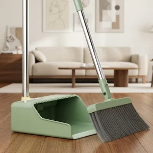 Self-Standing Design 180° Swivel Head Long Handle Foldable Broom and Dustpan Set for Household Cleaning