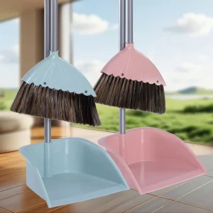 Self Standing Home Outdoor Eco Friendly PET Broom Dustpan Set Soft Bristles Durable Multi Functional Portable PP Handle Modern