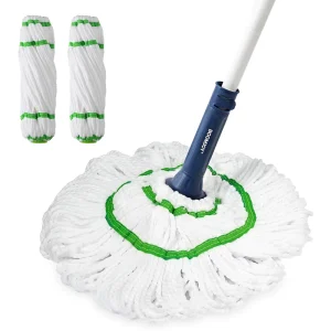 Self Wringing Mop for Floor Cleaning Long Handled Twist Mop with 2 Microfiber Washable Heads for Kitchen Hardwood Home Office