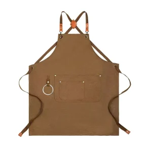 Senior Barista Waterproof Canvas Apron Custom Logo Printing Embossed Hang a Big Ring Women Housework Cleaning