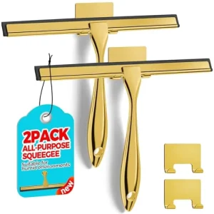 Set 2 10 Inch Gold Durable Metal Rubber Squeegees Shower Doors Bathroom Tile Shower Walls Glass Window Car Windshield