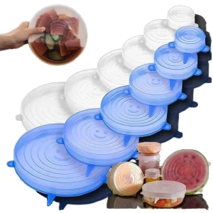 Set 6 Silicone Stretch Lids Heat Resistant Airtight Covers Reusable Eco Friendly Dishwasher Safe Kitchen Food Preservation